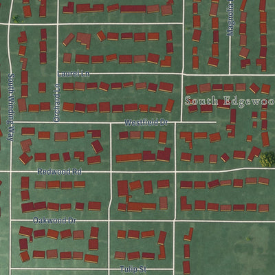 Close-up of the map of Edgewood, Indiana print showing street and building detail
