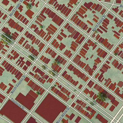 Close-up of the map of Bayou St. John, Louisiana print showing street and building detail