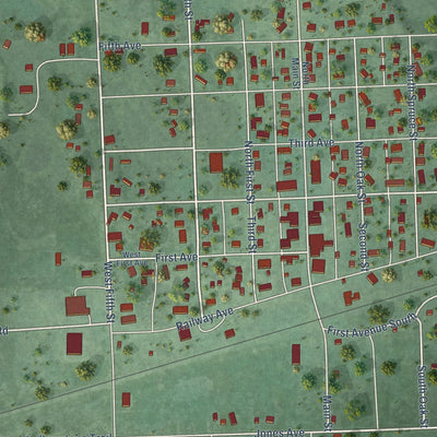 Close-up of the map of Waubay, South Dakota print showing street and building detail