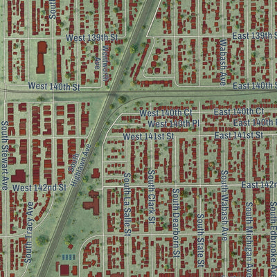 Close-up of the map of Riverdale, Illinois print showing street and building detail