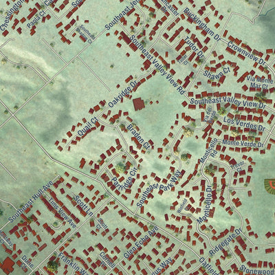 Close-up of the map of Gladstone, Oregon print showing street and building detail