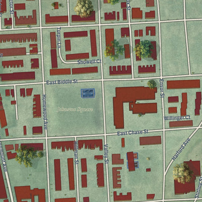 Close-up of the map of Johnston Square, Maryland print showing street and building detail