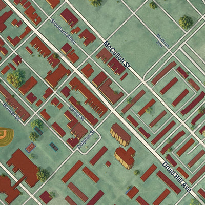 Close-up of the map of Upton, Maryland print showing street and building detail
