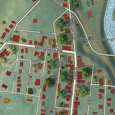 Close-up of the map of York Haven, Pennsylvania print showing street and building detail