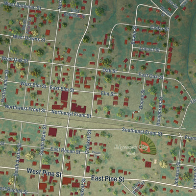 Close-up of the map of Edgewood, Texas print showing street and building detail