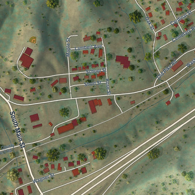 Close-up of the map of Ellenboro, West Virginia print showing street and building detail