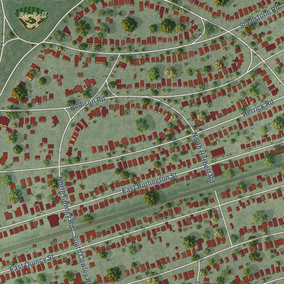 Close-up of the map of Riverside, Illinois print showing street and building detail