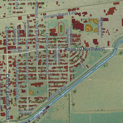 Close-up of the map of Quincy, Washington print showing street and building detail
