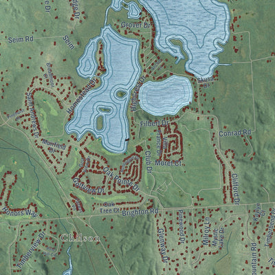 Close-up of the map of Genoa, Michigan print showing street and building detail
