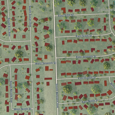 Close-up of the map of Crooks, South Dakota print showing street and building detail