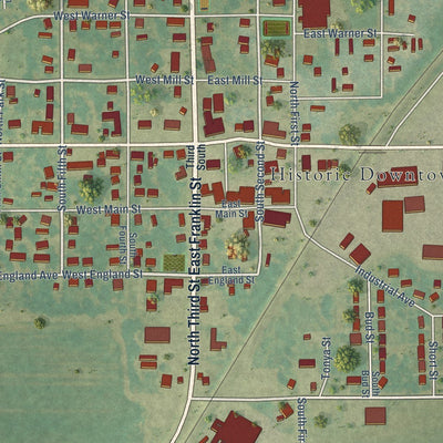 Close-up of the map of Marmaduke, Arkansas print showing street and building detail