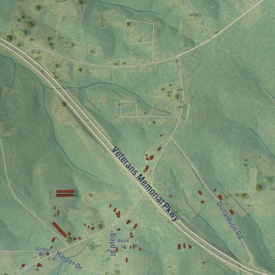 Close-up of the map of Horn Hill, Alabama print showing street and building detail