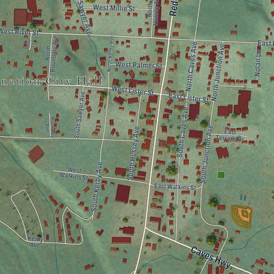 Close-up of the map of Cave Junction, Oregon print showing street and building detail