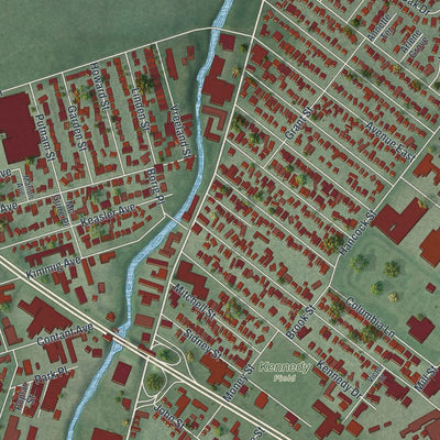 Close-up of the map of Lodi, New Jersey print showing street and building detail