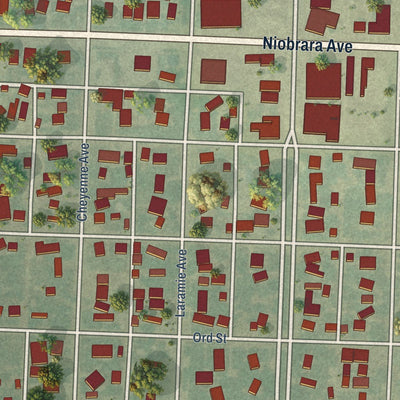 Close-up of the map of Hemingford, Nebraska print showing street and building detail