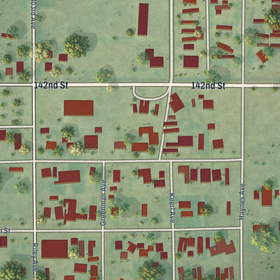 Close-up of the map of Akaska, South Dakota print showing street and building detail