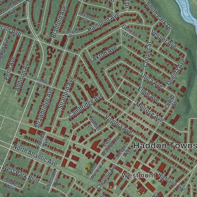 Close-up of the map of Haddon, New Jersey print showing street and building detail