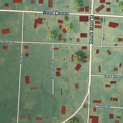 Close-up of the map of Blevins, Arkansas print showing street and building detail