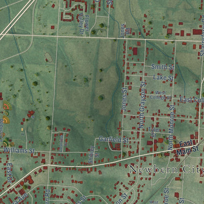 Close-up of the map of Newbern, Tennessee print showing street and building detail
