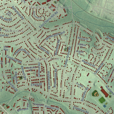Close-up of the map of Reisterstown, Maryland print showing street and building detail