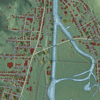 Close-up of the map of the Village of Whitehall, New York print showing street and building detail