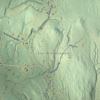 Close-up of the map of Brownington, Vermont print showing street and building detail