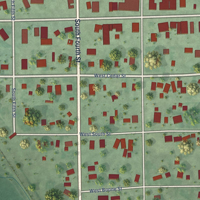 Close-up of the map of Cedar Rapids, Nebraska print showing street and building detail