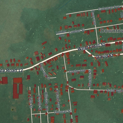 Close-up of the map of Frederica, Delaware print showing street and building detail