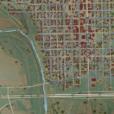Close-up of the map of Seymour, Texas print showing street and building detail