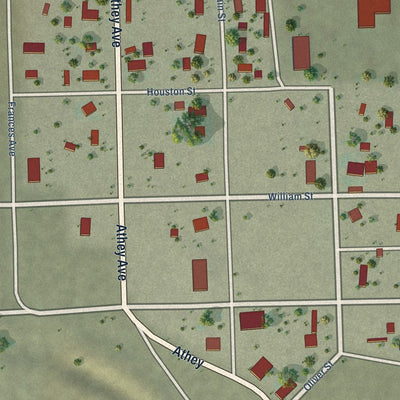 Close-up of the map of Branson, Colorado print showing street and building detail