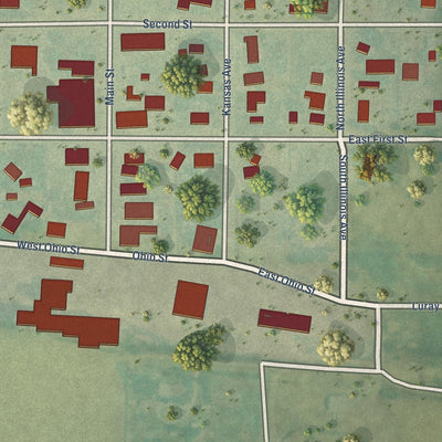 Close-up of the map of Luray, Kansas print showing street and building detail