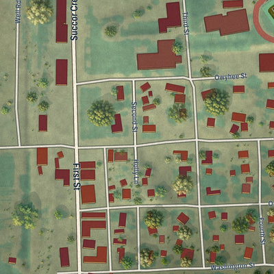 Close-up of the map of Adrian, Oregon print showing street and building detail