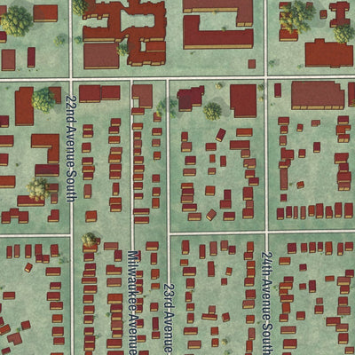 Close-up of the map of Seward, Minnesota print showing street and building detail