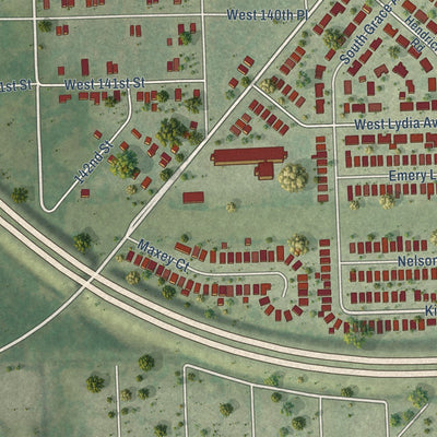 Close-up of the map of Robbins, Illinois print showing street and building detail