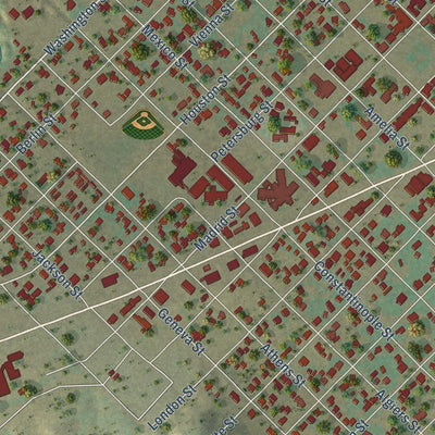 Close-up of the map of Castroville, Texas print showing street and building detail