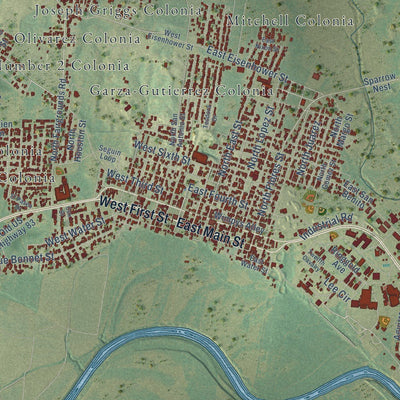 Close-up of the map of Rio Grande City, Texas print showing street and building detail