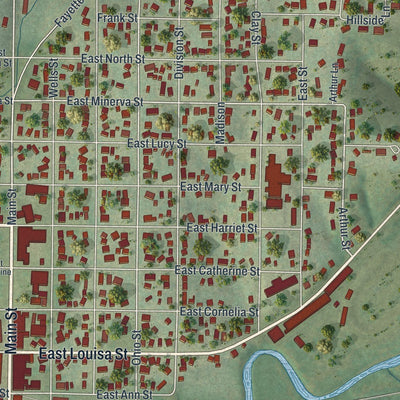 Close-up of the map of Darlington, Wisconsin print showing street and building detail