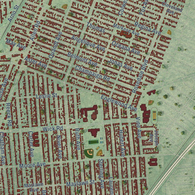 Close-up of the map of Allen Park, Michigan print showing street and building detail