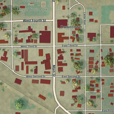 Close-up of the map of Lingle, Wyoming print showing street and building detail