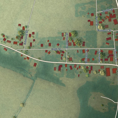 Close-up of the map of Gatesville, North Carolina print showing street and building detail