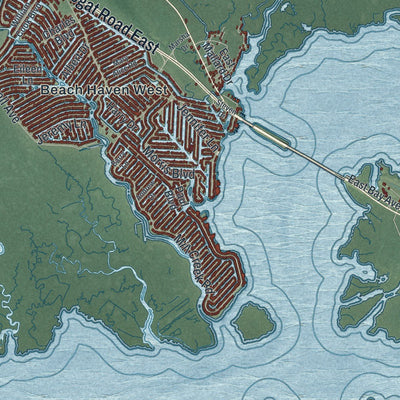 Close-up of the map of Stafford, New Jersey print showing street and building detail
