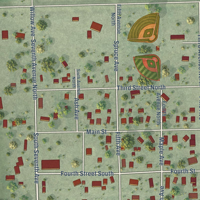 Close-up of the map of Alpena, South Dakota print showing street and building detail