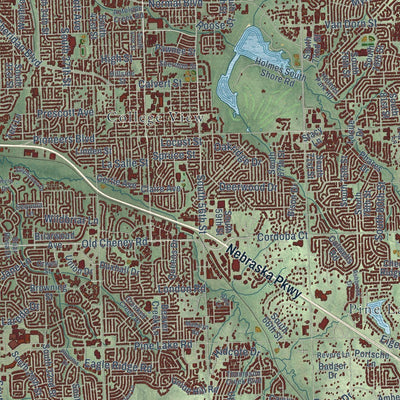 Close-up of the map of Lincoln, Nebraska print showing street and building detail