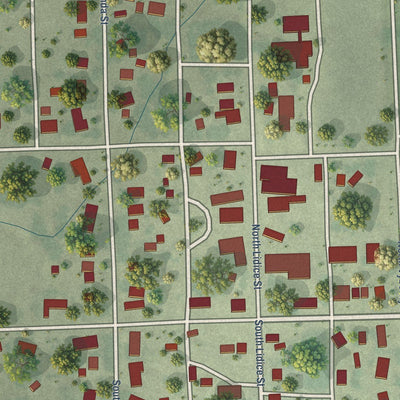 Close-up of the map of Tabor, South Dakota print showing street and building detail