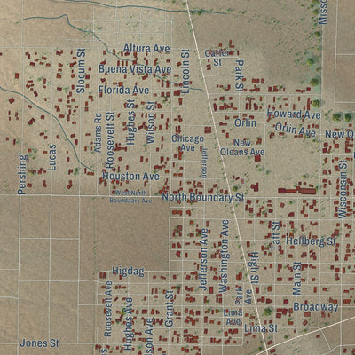 Close-up of the map of Columbus, New Mexico print showing street and building detail