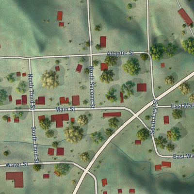 Close-up of the map of Brownville, Nebraska print showing street and building detail
