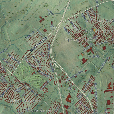 Close-up of the map of Alcoa, Tennessee print showing street and building detail