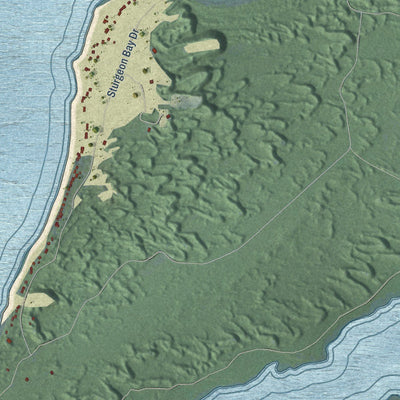 Close-up of the map of Cross Village, Michigan print showing street and building detail