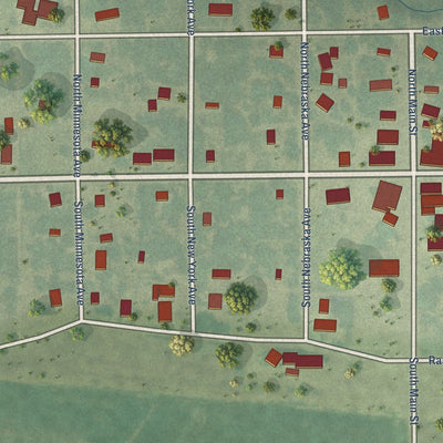 Close-up of the map of Tescott, Kansas print showing street and building detail
