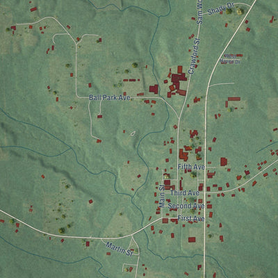 Close-up of the map of Millry, Alabama print showing street and building detail